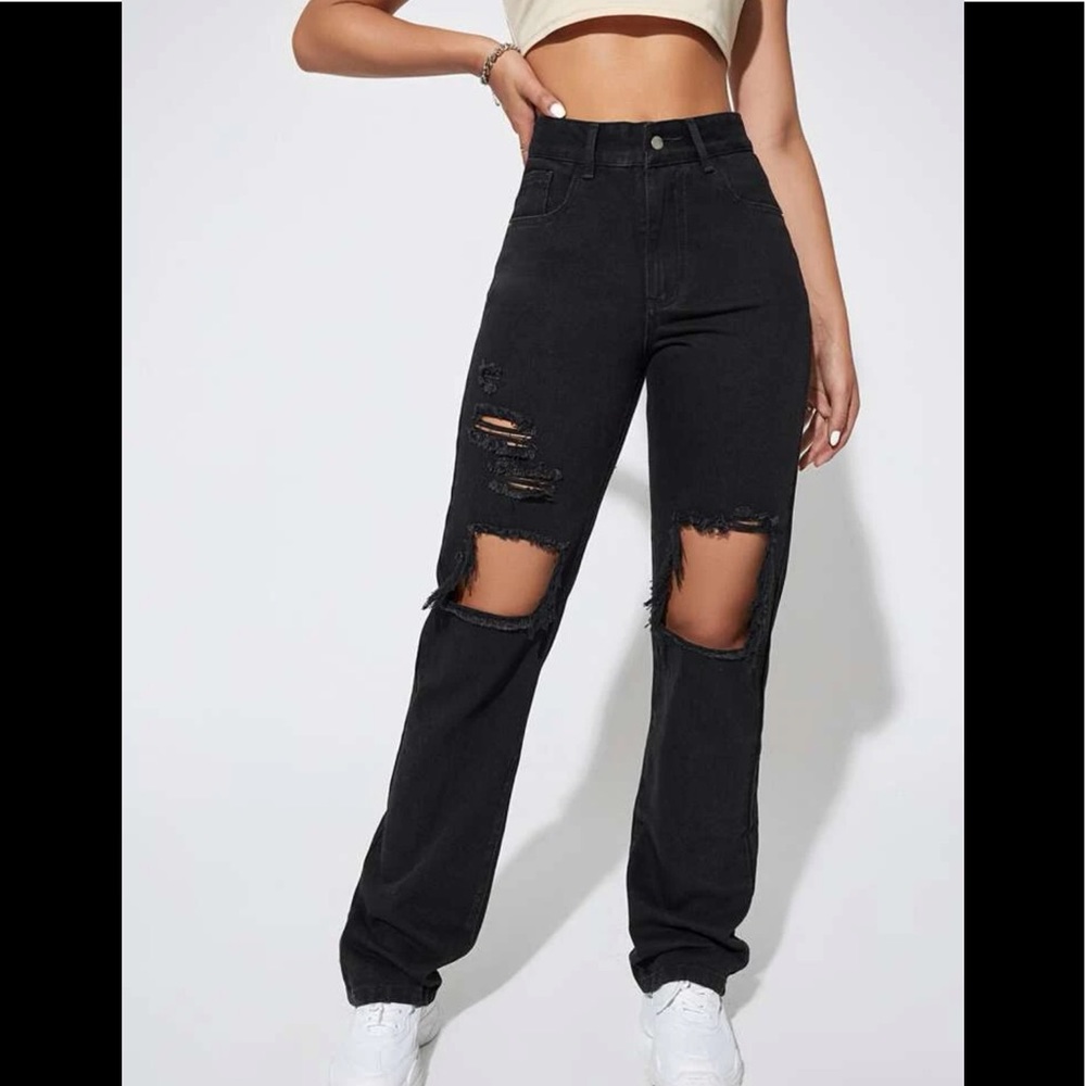 Black Ripped Mom Jeans